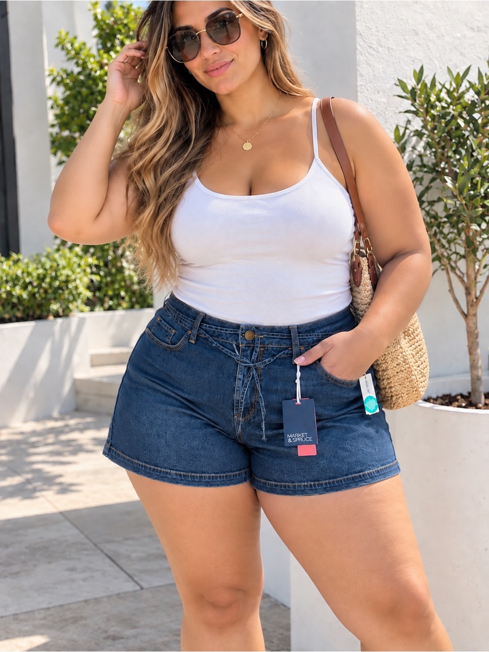 High-Rise Dark Blue Denim Shorts - Plus Size